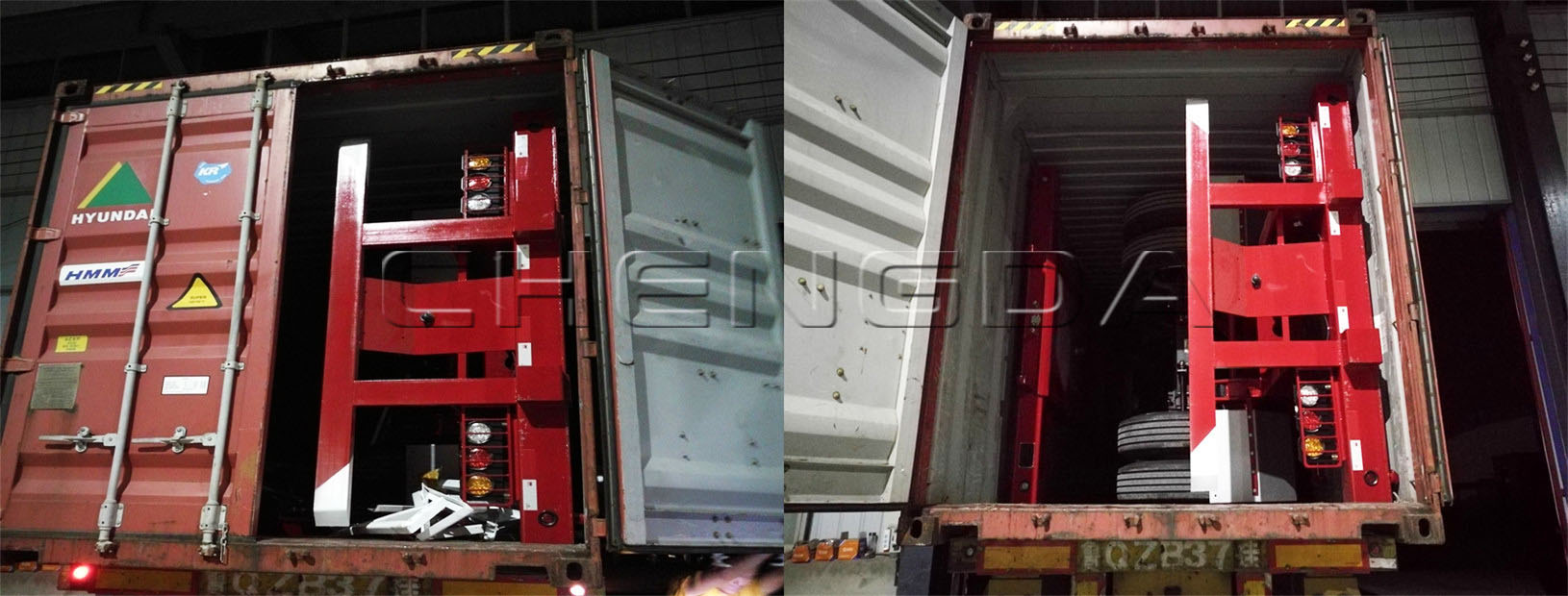 skeleton container semi trailer shiping by container